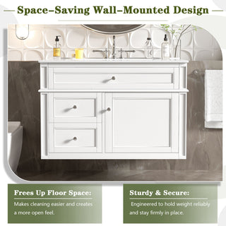 Wall Mounted Bathroom Vanity With 2 Drawers, 1 Tip Out Drawer, 3 Holes Sink