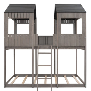Bunk Bed With Roof, Window, Guardrail, Ladder