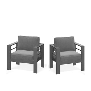 Modern All-Weather Patio Armchairs With Thick Cushions (Set of 2)