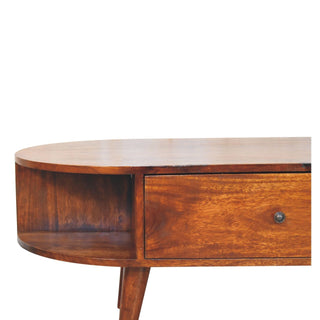 Oval Coffee Table With 1 Drawer - Chestnut