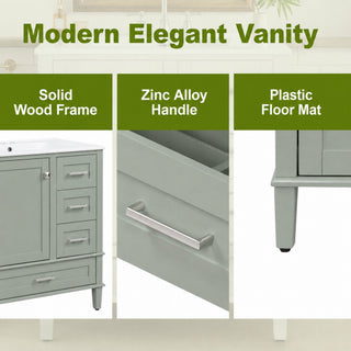 Bathroom Vanity With Sink, Soft Closing Door And Drawers - Light Green