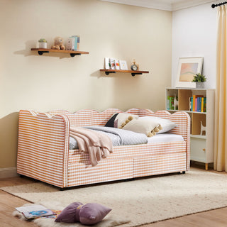 Gingham Daybed With USB Charging Port, Wave-Shaped Design