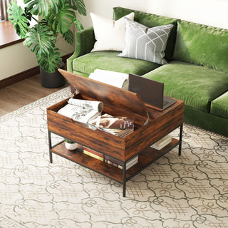 Flip-Top Coffee Table With Storage Lift-Top Design With Hidden Compartment - Black