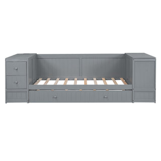 Daybed With Storage Arms, Trundle And Charging Station