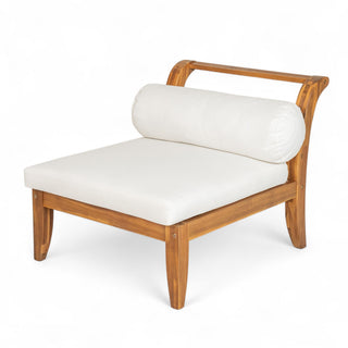 6 Piece Patio Sofa Set, Acacia Wood Outdoor Modular Sectional Garden Furniture Set L Shaped Conversation Set, Convertible Daybed With Tea Table, Ottoman, 5 Cushions And Pillows - Teak / Beige