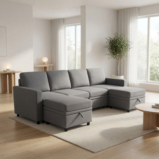 Extra Wide U - Shape Convertible Sleeper Sofa Bed With Dual Storage Ottoman