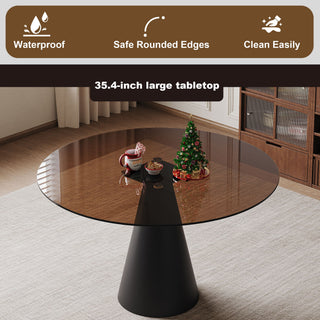 Round Dining Table & Tempered Glass Top - Black / Brown