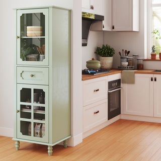 Curio Cabinet, Freestanding Vintage Display Storage Cabinet, Adjustable Shelves - Green
