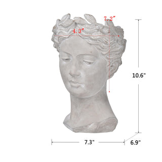 Greek Style Cement Head Planter Indoor Outdoor Home, Garden Decor - Gray
