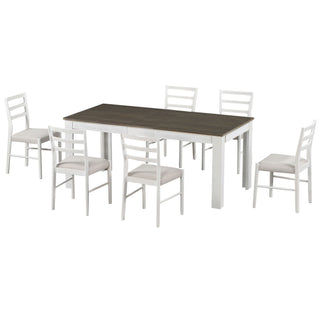 7 Piece Dining Set With Extendable Table, 2 Drawers & 6 Upholstered Chairs