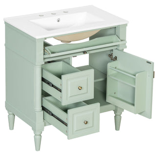 Modern Bathroom Vanity With Sink, Freestanding Cabinet With Flip Drawer & Adjustable Shelf
