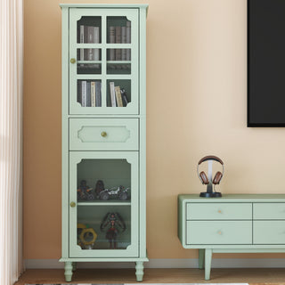 Curio Cabinet, Freestanding Vintage Display Storage Cabinet, Adjustable Shelves - Green