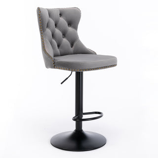Swivel Barstools Adjusatble Seat Height, Modern Upholstered Bar Stools With Backs Comfortable Tufted For Home Pub And Kitchen Island (Set of 2)
