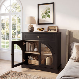 Sideboard Cabinet With 1 Drawer And 2 Arched Doors With Adjustable Shelves For Entryway - Black