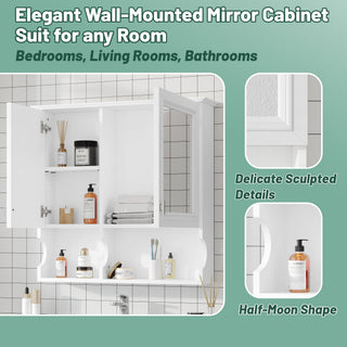 Wall Mounted Mirror Medicine Cabinet, Bathroom Storage With Doors And Open Shelves