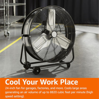 Drum Fan With Pure Copper Wiring Motor And Blades - Black