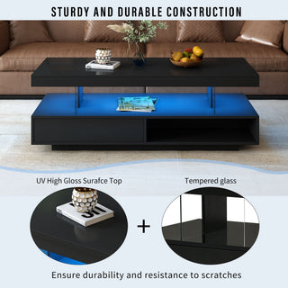 LED Coffee Table With 2 Drawers And Display Shelves