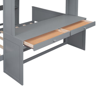Loft Bed With A Twin Size Standalone Bed, Shelves, Desk, And Wardrobe