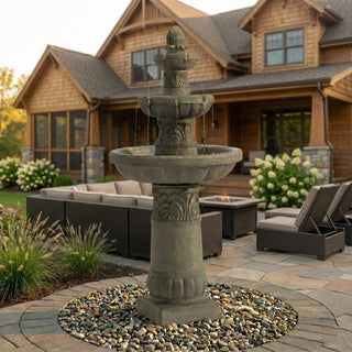 3 Tier Outdoor Garden Fountain With LED Lights - Gray