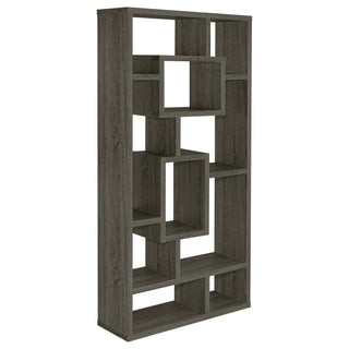 10 Shelf Open Back Bookcase With Interlocking Shelves - Gray