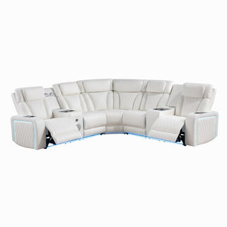 Electra - Power Recliner Sectional Sofa With Power Headrests, Console Loveseats, Wedge, LED Light Strip, Speakers