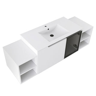 Wall Mounted Bathroom Vanity With Sink, Cabinet & Half Door