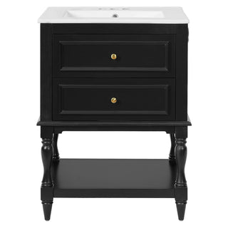 Bathroom Vanity With Sink, 2 Drawers Storage Cabinet, Open Shelf