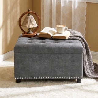 Square Tufted Storage Ottoman With Nailhead Trim