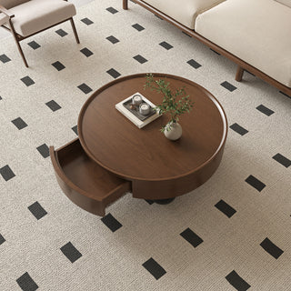 Round Coffee Table With Storage Drawer And Ball Feet - Walnut / Black