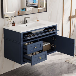 Modern Wall Mounted Floating Cabinet With Double Drawer And Sink