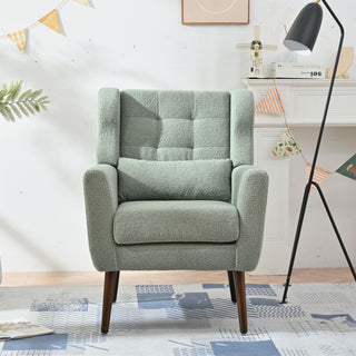 Modern Accent Chair, Teddy Fabric Living Room Chairs Comfy Reading Chair, Mid Century Accent Chair, Lounge Arm Chairs Armchair For Living Room Bedroom - Light Green