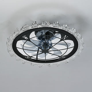 Caged Ceiling Fan With Remote Controlled Dimmable LED Lights, Flush Mount Fan, Low Profile Design - Matte Black