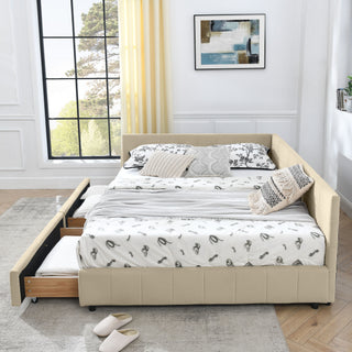 Mid-Century Storage Upholstered Tufted Bed Frame With Backrest And Armrests