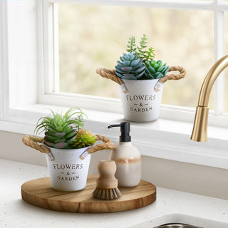Artificial Succulent, Table Decor (Set of 2) - Green / White