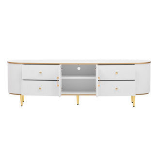Modern TV Stand For TVs Up To 80", Entertainment Center With 4 Drawers And 1 Cabinet, Wood TV Console Table With And Handles For Living Room - White