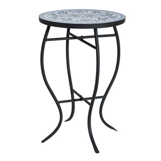 Outdoor Round Side Table With Mosaic Style Top And Curved Iron Legs