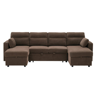 Convertible Sectional Sofa With Storage Chaise, Cup Holders And Pull Out Sleeper