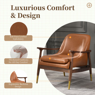 Mid - Century Accent Chair With Cushioned Seat, Brass Tipped Legs