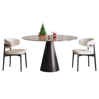 Round Dining Table - Black / Brown - Glass