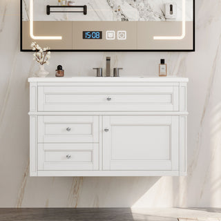 Modern Wall Mounted Floating Cabinet With Double Drawer And Sink