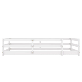 Twin Size Montessori Floor Bed With Fence - White