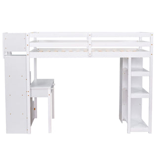 Loft Bed With Storage Drawers, Desk And Stairs With Shelves