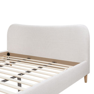 Roman - King Curved Headboard Upholstered Platform Bed - Light Beige