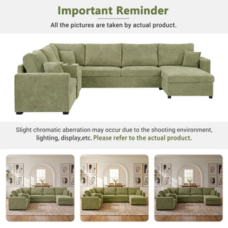 Modular 5 Seat U-Shape Sectional Sofa With Chaise Lounge, Built In Cup Holders And Storage Drawer