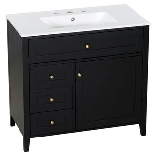 Bathroom Vanity With Sink, 3 Drawers & Cabinet With Adjustable Shelves