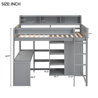 Loft Bed With Built In Desk, Storage Shelves, And Wardrobe