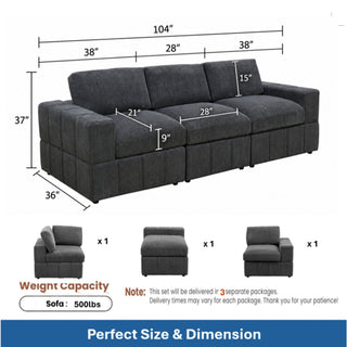 Oversized Modular Sectional Sofa 3 Piece Set For Living Room - Dark Gray
