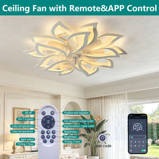 Ceiling Fan With Remote Control And Lights, 6 Speeds, 3 Color Temperatures, Low Profile Flush Mount