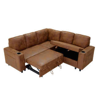 Upholstered L - Shape Sectional Sofa Bed With Pull Out Sleeper And Storage