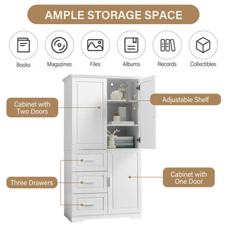 Tall Wide Storage Cabinet With Doors, 3 Drawers
